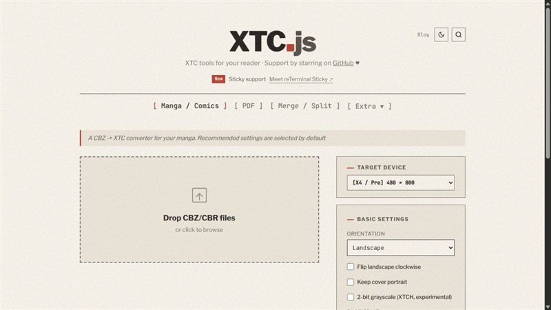 Prévia do conversor de mangás XTC.js